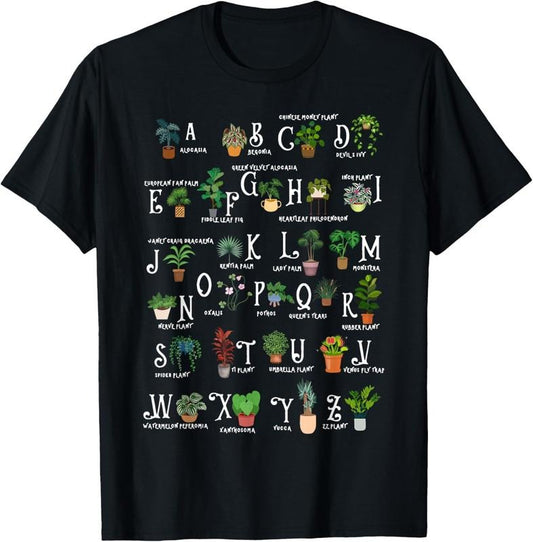 100% Cotton Plant Alphabet Gardener Gardening Plant Lover Women Men T-Shirt