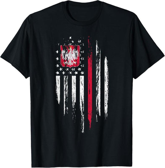 100% Cotton Polish American Flag Combo Poland USA Polska Patriotic Gift T-Shirt