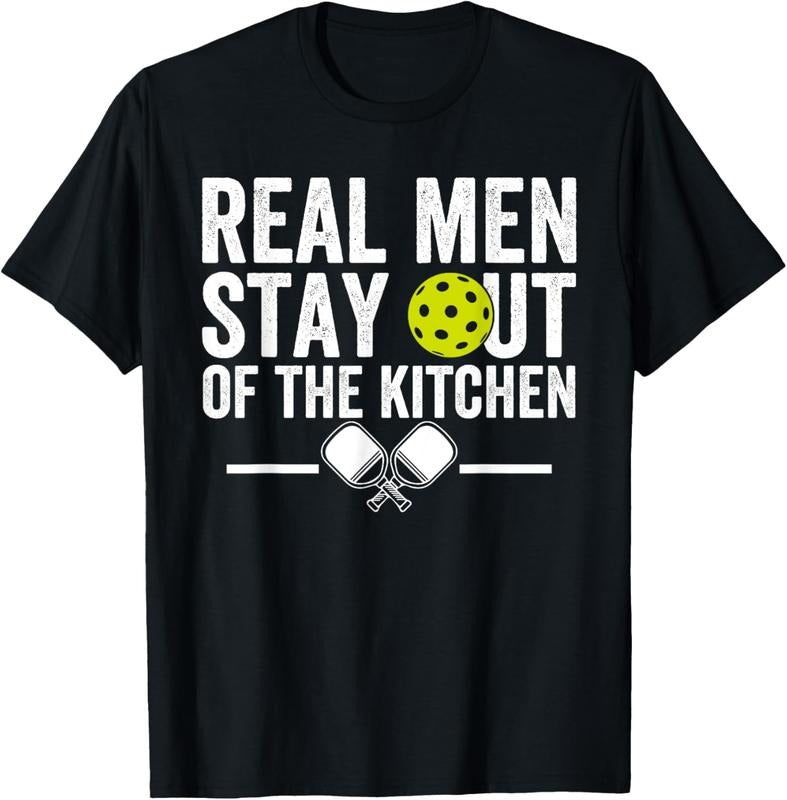 100% Cotton Real Men Stay Out of the Kitchen Funny Pickleball Vintage T-Shirt