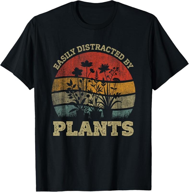 100% Cotton Retro Vintage Easily Distracted By Plants For Plants Lover T-Shirt