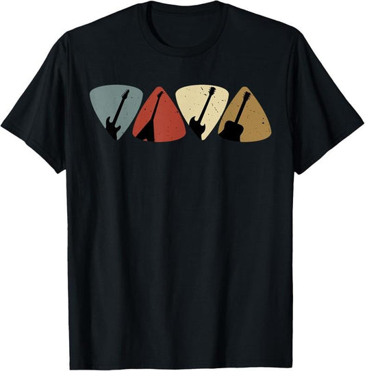 100% Cotton Retro Vintage Guitar Pick Player Guitarist Bassist Musician T-Shirt
