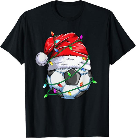 100% Cotton Santa Soccer Ball Sports Design- Christmas Soccer Player T-Shirt