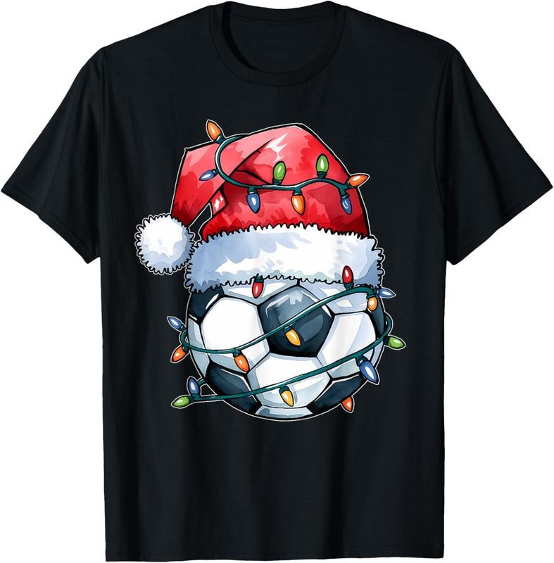 100% Cotton Santa Sports Design For Men Boys Christmas Soccer Player T-Shirt