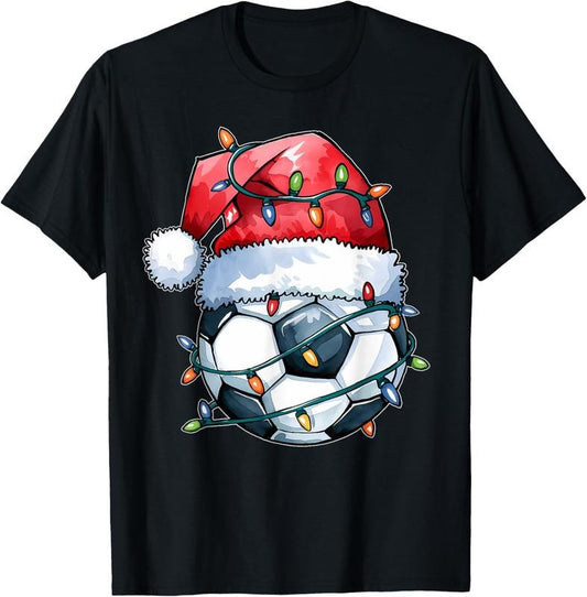 100% Cotton Santa Sports Design For Men Boys Christmas Soccer Player T-Shirt