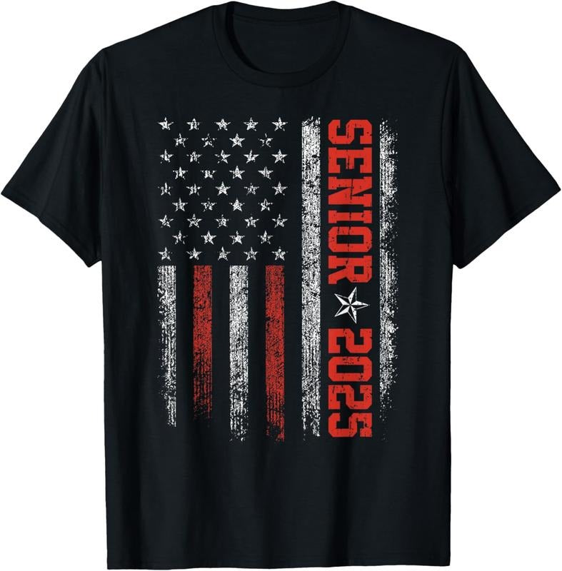 100% Cotton Senior Year 2025 American Flag USA Graduation Class Of 2025 T-Shirt
