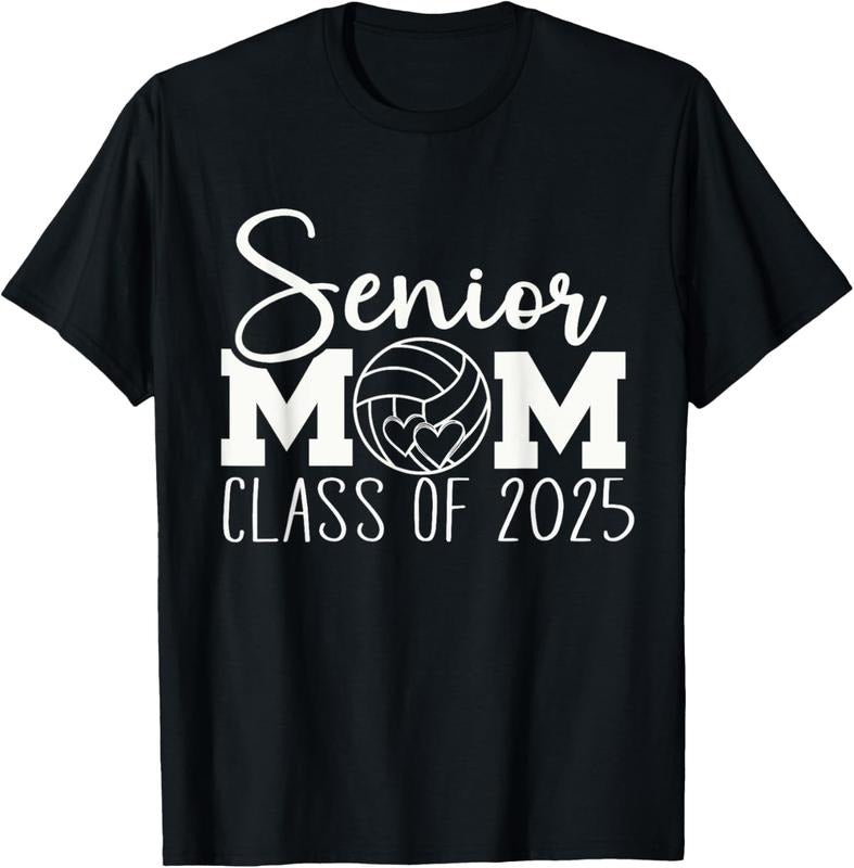 100% Cotton Senior mom volleyball 2025 class of 2025 sports seniors T-Shirt