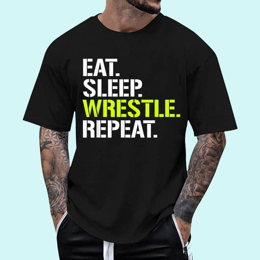 [100% Cotton Shirt] Eat Sleep Wrestle Repeat - Cool Wrestling Unisex T-Shirt