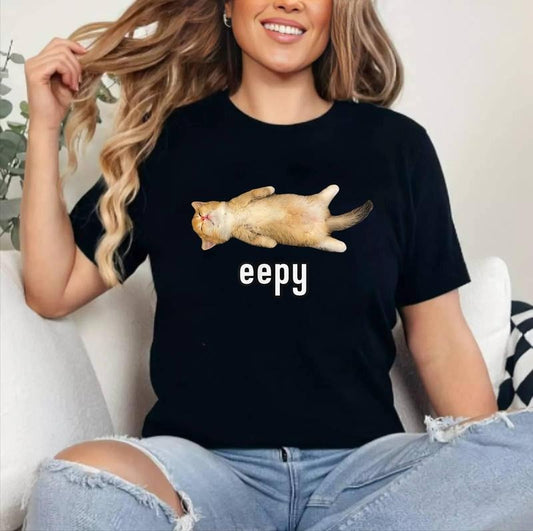 [100% Cotton Shirt] Eepy Cat, Silly Sleepy Cat Meme Unisex T-Shirt