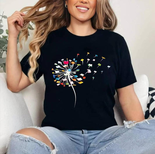 [100% Cotton Shirt] Funny Dandelion Books Gift For Reading Lover Women Girls Unisex T-Shirt
