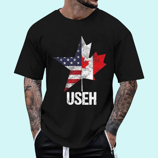 [100% Cotton Shirt] Half Canadian American USEH Canada USA Flag United States Unisex T-Shirt