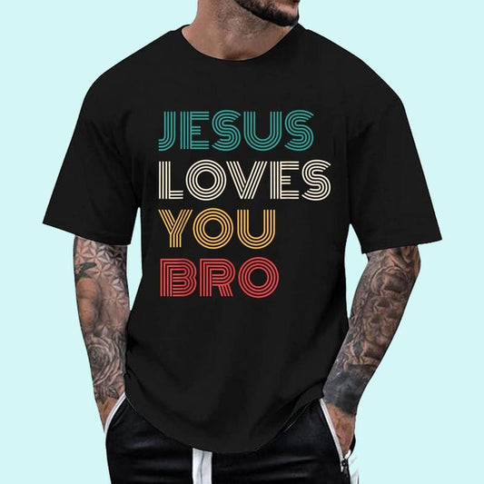 [100% Cotton Shirt] Jesus Loves You Bro, Funny Christian Faith Retro Unisex T-Shirt
