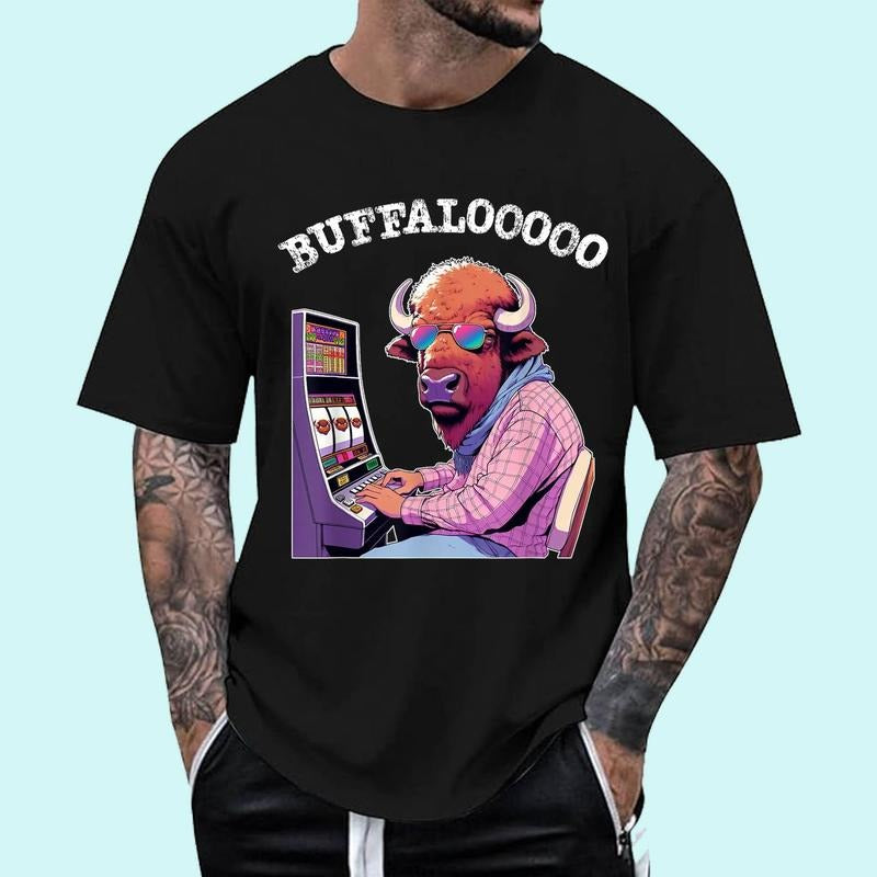 [100% Cotton Shirt] Lucky Buffalo Casino Slot Machine BUFFALOOOOO Gambling Unisex T-Shirt