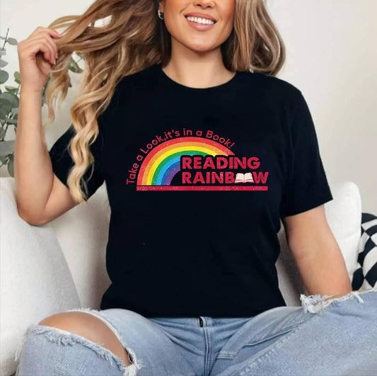 [100% Cotton Shirt] Reading Rainbow Shirt, Take A Look it's In A Book Reading Book Vintage Rainbow Unisex T-Shirt