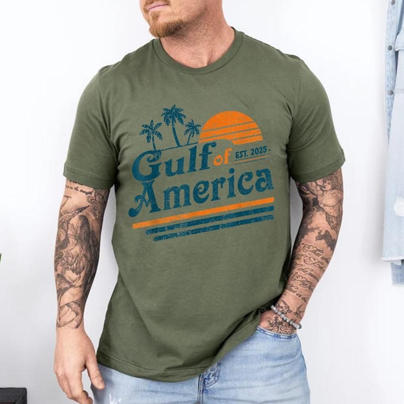 [100% Cotton Shirt] Retro Vintage Gulf Of US America 2025 - American Flag Mexico Graphic Unisex T-Shirt