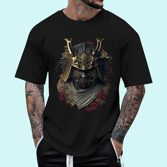 [100% Cotton Shirt] Samurai Helmet Warrior Bushido Oni Mask Japanese Culture Unisex T-Shirt