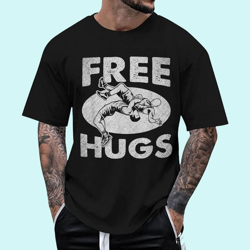 [100% Cotton Shirt] Wrestling - Funny Free Hugs Wrestling Unisex T-Shirt