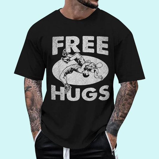 [100% Cotton Shirt] Wrestling - Funny Free Hugs Wrestling Unisex T-Shirt