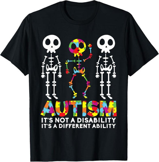 100% Cotton Skull Dance Autism Awareness Mom Dad  Autism T-Shirt