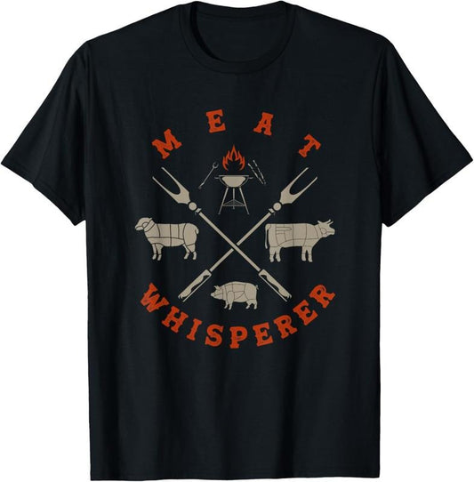 100% Cotton Smoked BBQ Grilling Meat Smoking Meat Whisperer Barbecue T-Shirt