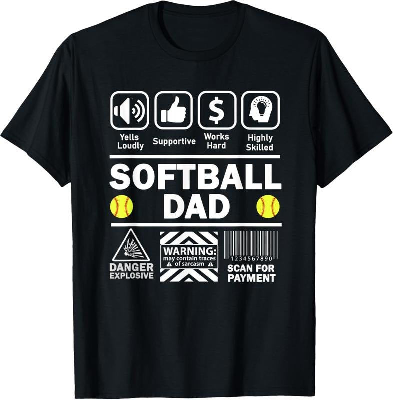 100% Cotton Softball Dad Funny Contents of Sports Father T-Shirt