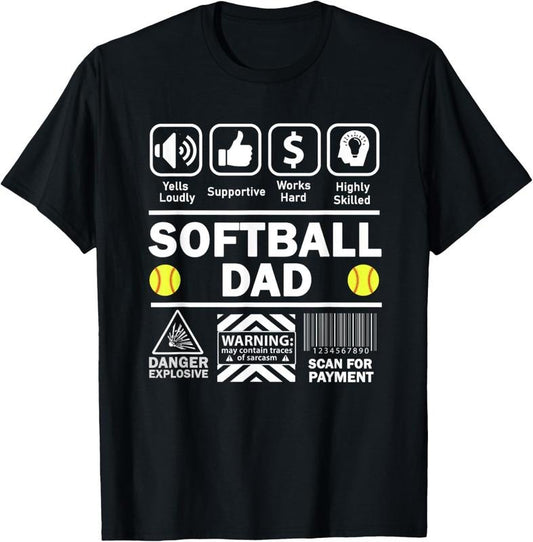 100% Cotton Softball Dad Funny Contents of Sports Father T-Shirt