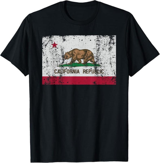 100% Cotton State of California Flag Vintage Distressed Retro Gift T-Shirt
