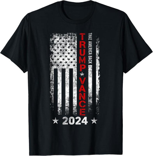 100% Cotton Trump Vance 2024 US Flag Vintage -Take America Back 2024 T-Shirt
