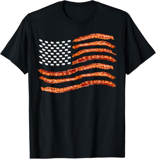 100% Cotton USA Bacon Flag | Cute US Dried Pigs Funny 4th Of July Gift T-Shirt