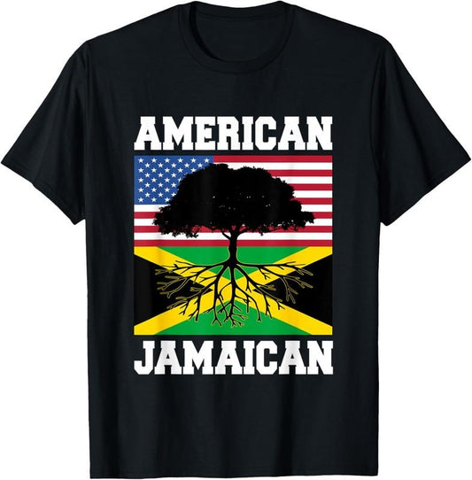 100% Cotton Usa Jamaica Flag Jamaican Roots American Born America T-Shirt