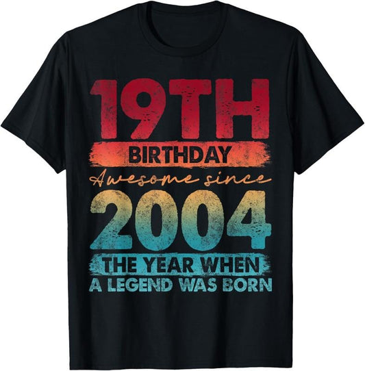 100% Cotton Vintage 2004 19 Year Old Gifts Limited Edition 19th Birthday T-Shirt