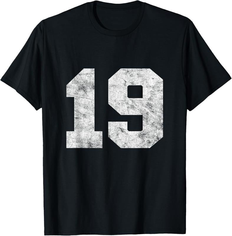 100% Cotton Vintage Lucky Number 19 Birthday Sports Player Team Athlete T-Shirt