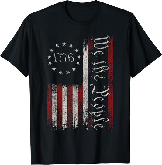 100% Cotton Vintage Old American Flag Patriotic 1776 We The People USA T-Shirt