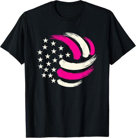 100% Cotton Women Volleyball Teen Girls USA American Flag T-Shirt