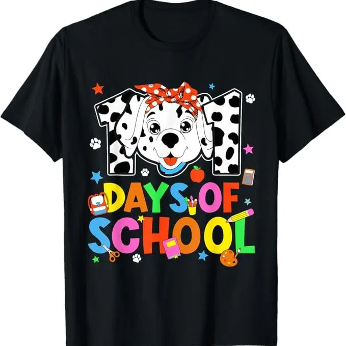 100 Day of School Shirt, 100 Days Of School Dalmatian Dog 100th Day Of School Funny T-Shirt - Casual Basic Smooth
