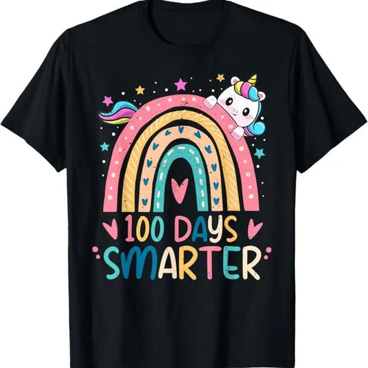 100 Day of School Shirt, 100 Days Smarter Unicorn 100th Day of School Funny T-Shirt - Casual Basic Smooth