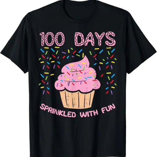 100 Day of School Shirt, 100 Days Sprinkled With Fun Cupcake 100th Day Of School Funny T-Shirt - Casual Basic Smooth