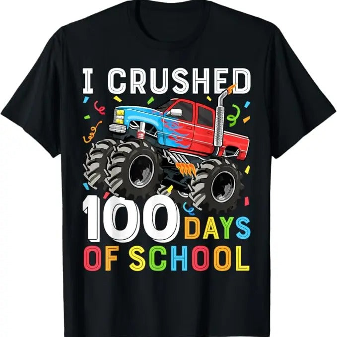 100 Day of School Shirt, 100 Days of School Monster Truck 100th Day of School Funny T-Shirt - Casual Basic Smooth