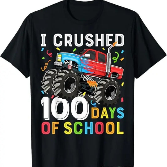 100 Day of School Shirt, 100 Days of School Monster Truck 100th Day of School Funny T-Shirt - Casual Basic Smooth