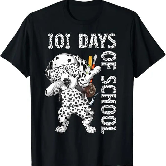 100 Day of School Shirt, 101 Days School Dabbing Dalmatian Dog Funny T-Shirt - Casual Basic Smooth