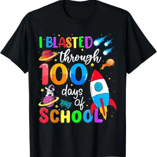 100 Day of School Shirt, I Blasted Through 100 Days Of School 100th Day Teacher Funny T-Shirt - Casual Basic Smooth