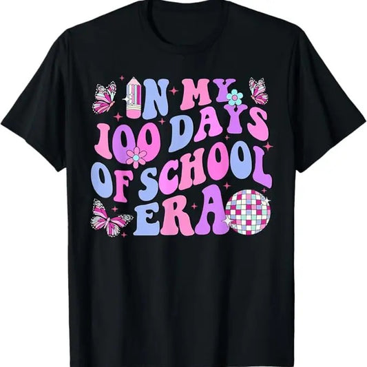 100 Day of School Shirt, In My 100 Days of School Era Retro Disco Funny T-Shirt - Casual Basic Smooth