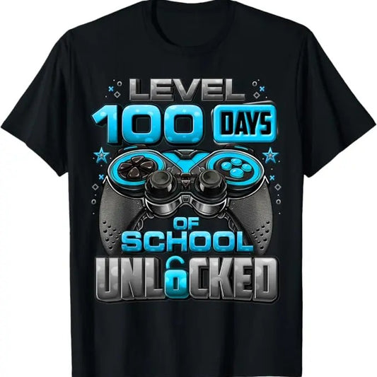 100 Day of School Shirt, Level 100 Days Of School Unlocked Funny T-Shirt - Casual Basic Smooth