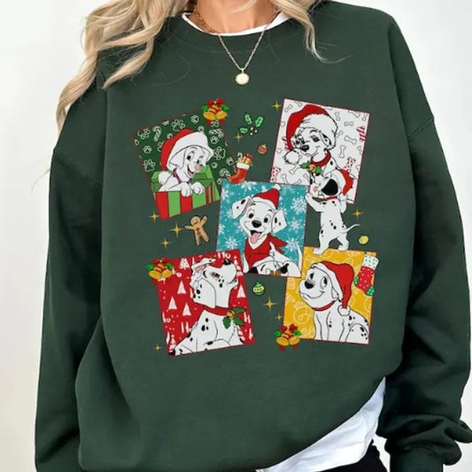 101 Dalmatians Christmas Lights Unisex T-Shirt, Loose Fit, Medium-Heavy Fabric, 50% Cotton, 50% Polyester, White or Black Vinyl - Pullover