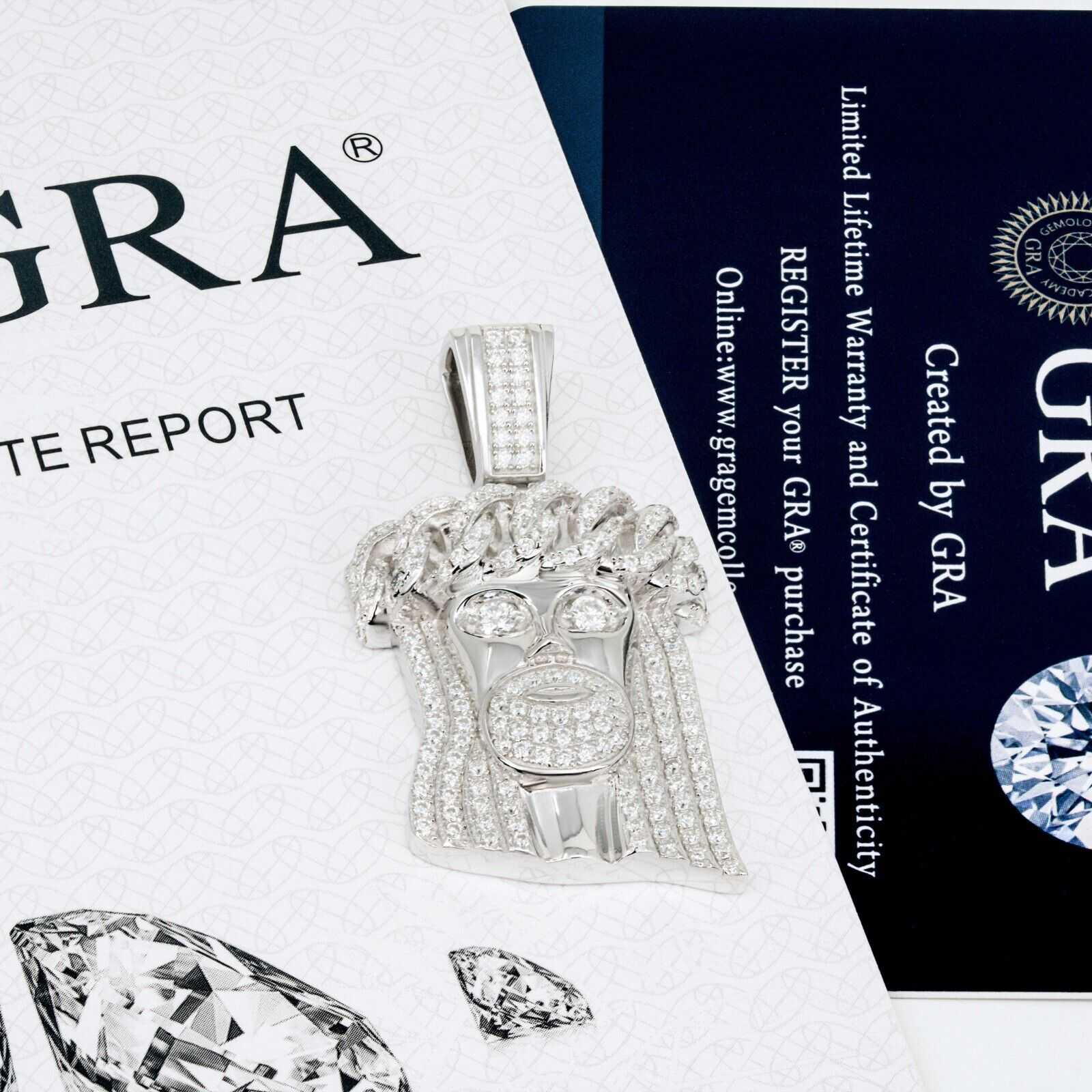 Unisex Moissanite Jesus Head Piece Pendant 3.3mm Rope Chain Necklace 925 Silver