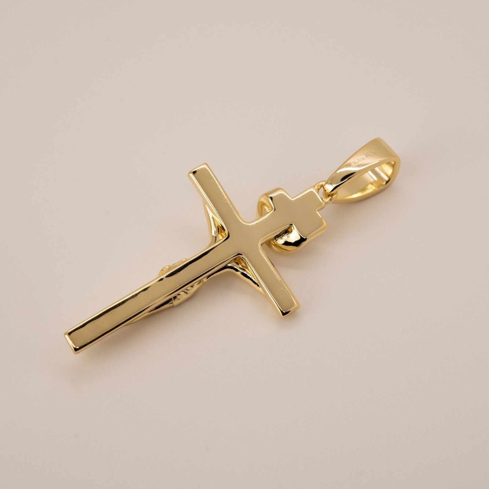 Jesus Crucifix Cross Pendant in 925 Sterling Silver 14K Gold