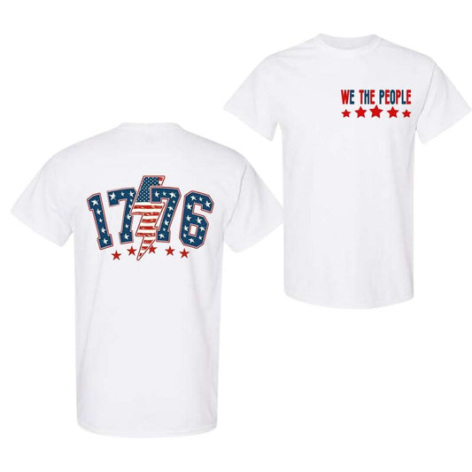 1776 T-Shirt, Colors Red white and Blue Shirt, Vintage USA Lightning Bolt Shirt, Summer Shirt, Oversized Tees, Boho America T-shirt, Full Color, Full Size men basics