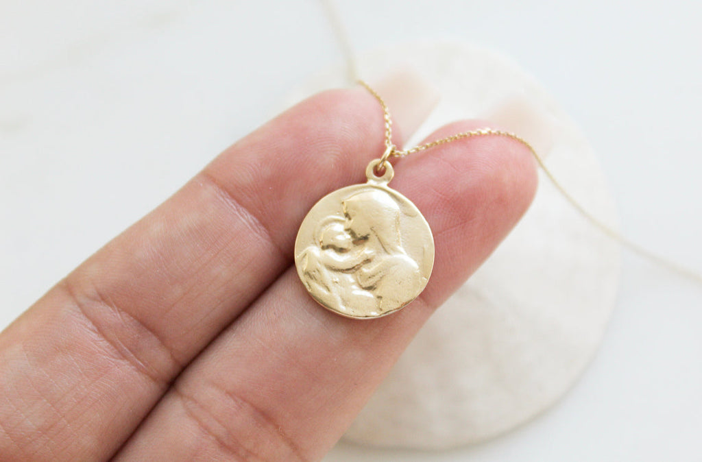 14k Gold Jesus & Mary Necklace