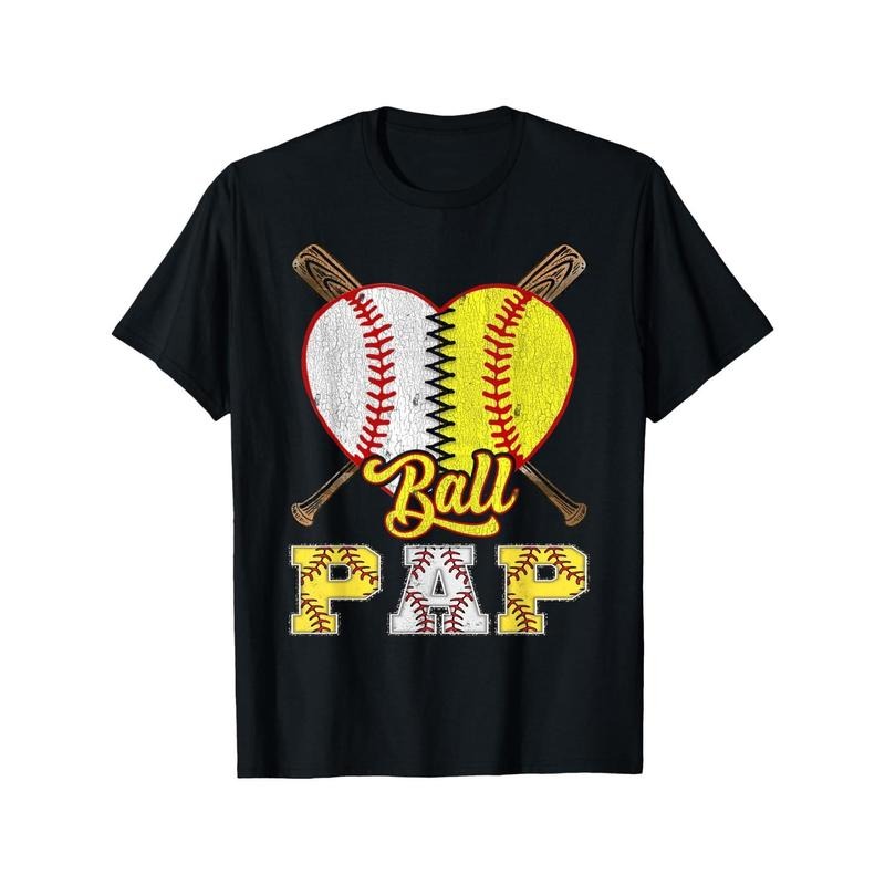 [1pc Baseball-Themed T-Shirt] Baseball-Themed Cotton T-Shirt for Adults, Casual Crew Neck, Slight Stretch Knit Fabric, Regular Fit, with Applique Heart and Bat Design, for All-Season Geometric-Pattern Tee made in usa