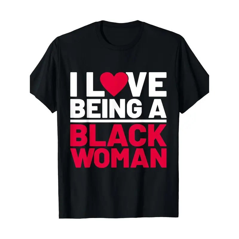1pc Black Woman Pride T-Shirt- 100% Cotton, Short Sleeve, Round Neck, Casual Fit, Knit Fabric, Geometric Pattern, Unisex Adult Tee for All Seasonsmade in usa