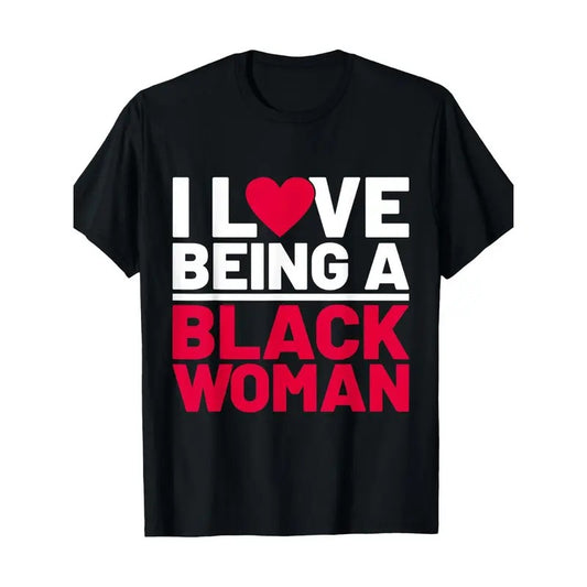 1pc Black Woman Pride T-Shirt- 100% Cotton, Short Sleeve, Round Neck, Casual Fit, Knit Fabric, Geometric Pattern, Unisex Adult Tee for All Seasonsmade in usa